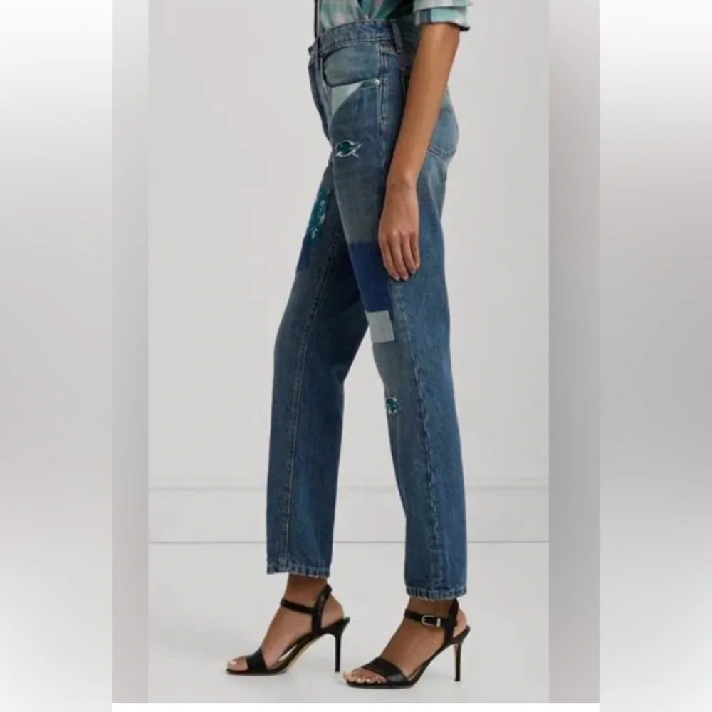 Lauren Ralph Lauren 100% Cotton Patchwork Boyfriend Jean Size 14